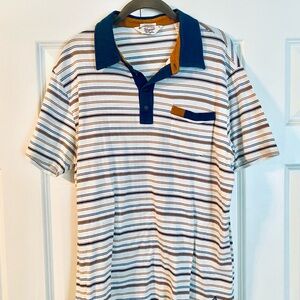 Original Penguin Navy and Tan Striped Polo Shirt